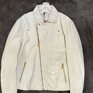 White Crocodile Pattern Bomber Jacket